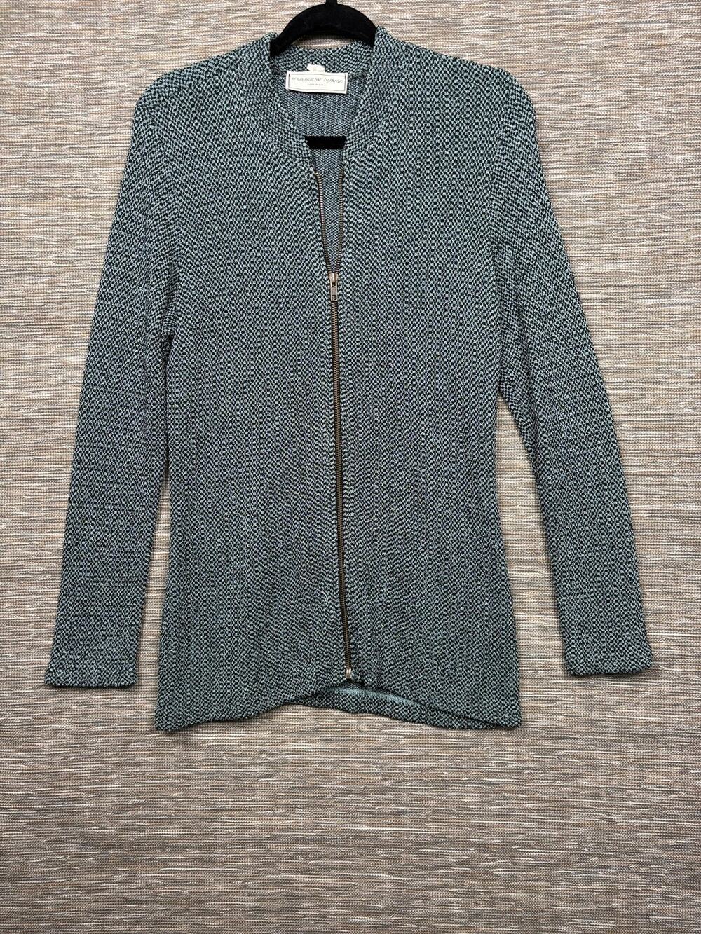 FRENCH / FRANCIS Cardigan Sweater Womens 2 Green Textured Knit Full Zip USA